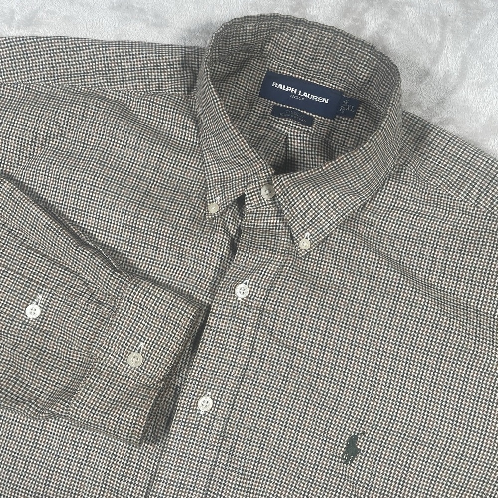 Ralph Lauren Golf Tilden Shirt Mens XL Brown Check Casual Summer Button‎ Down